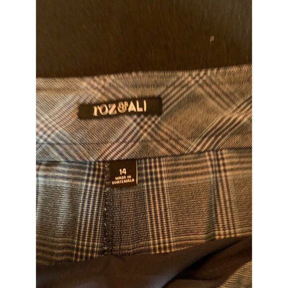 Plaid Womens Wide-Leg Pants By Roz & Ali Size 14 Grey & White Checkered Polyeste - Picture 4 of 11